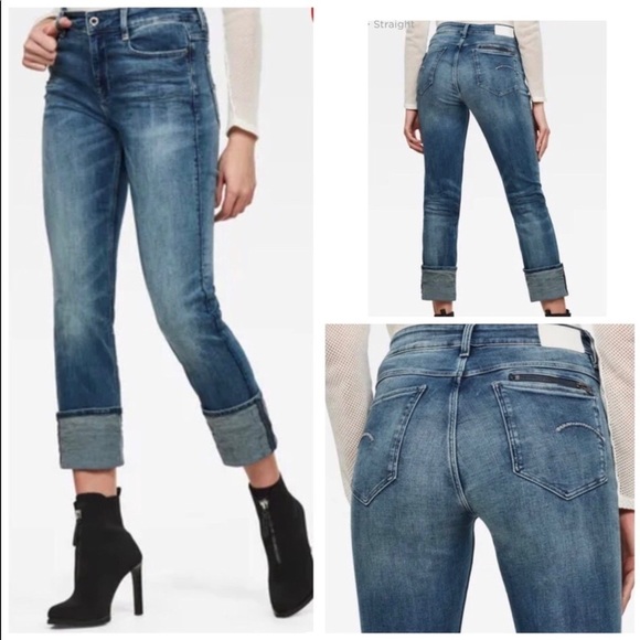 NWT G-STAR High Rise Fold Cuff Straight Leg Jeans - Picture 1 of 15